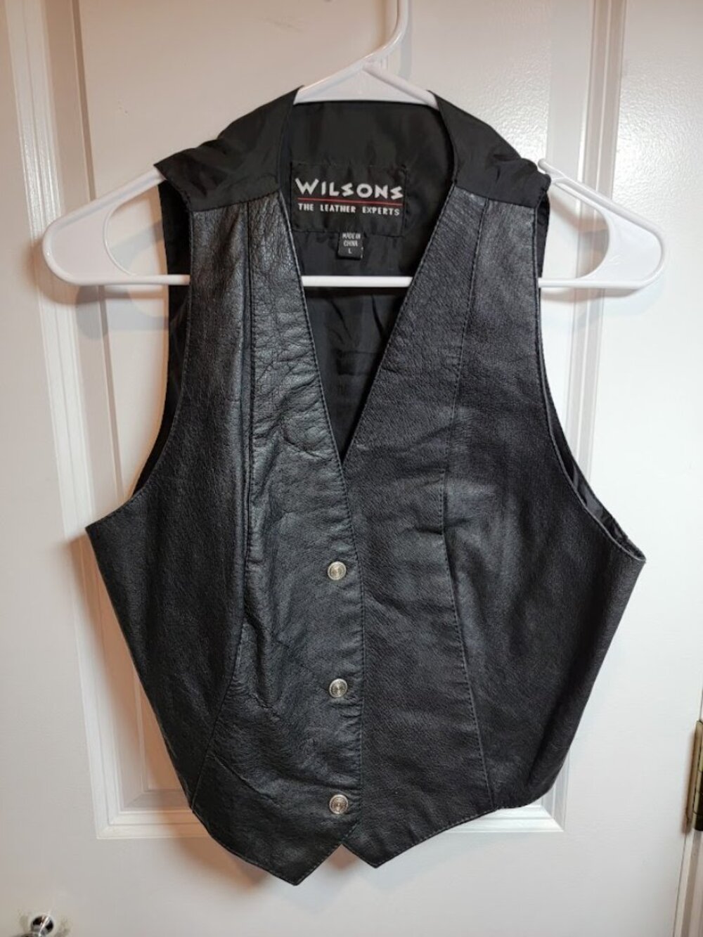 Vintage Wilsons Leather Women's Large Black Genuine Leather Vest Snap Front Bike